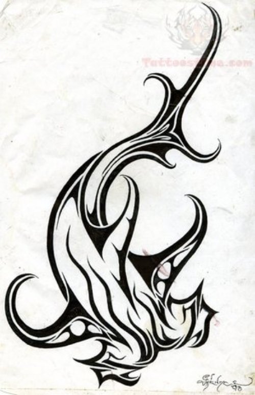 Crazy Tribal Hammerhead Shark Tattoo